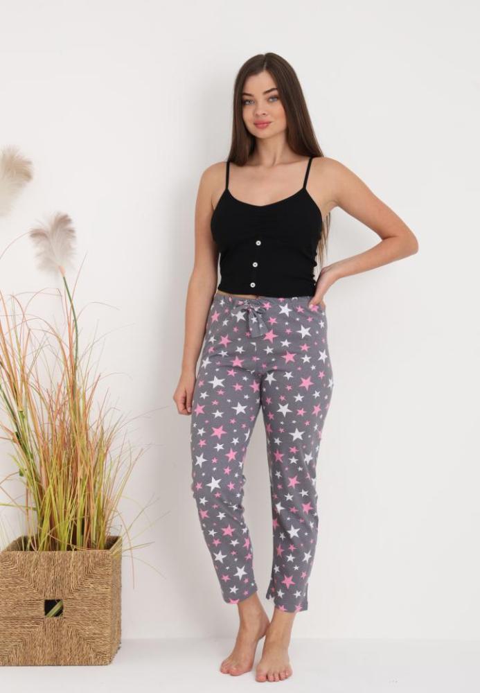 Pantaloni de Pijama Dama ,Culoare Gri cu Roz,Engros